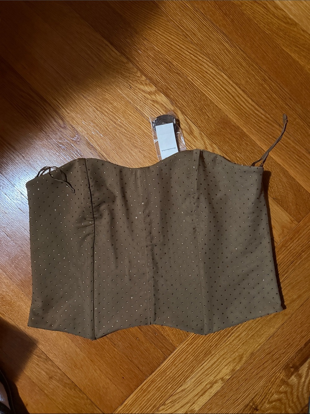 Abercrombie & Fitch Olive Brown Strapless Studded Corset Top